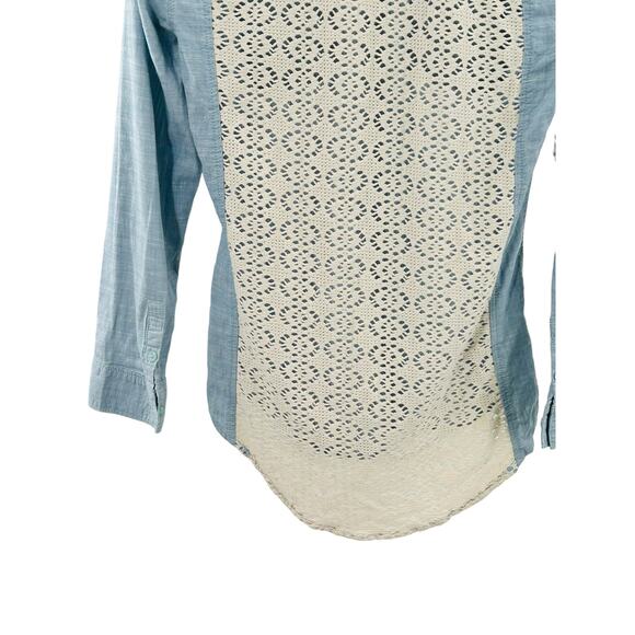 American Rag Chambray and Lace Crocheted Button-Down Top‎ Shirt - Small - Picture 12 of 12